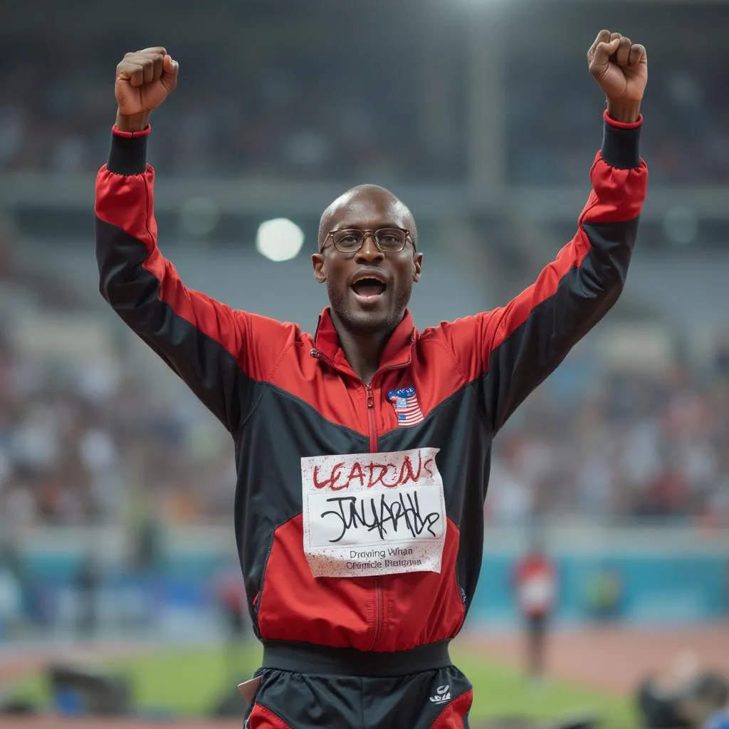 Atleta celebrando victoria con chándal Dragokdki
